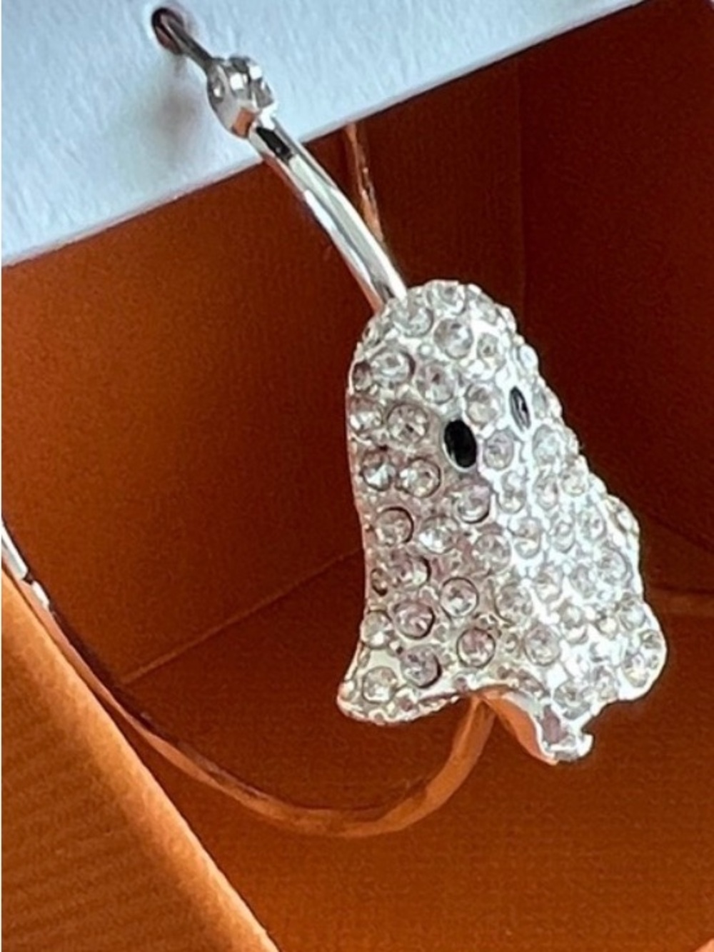 True to Form Pave Crystal Ghost Dangle Hoop Earrings in Silver Tone - Picture 4 of 6